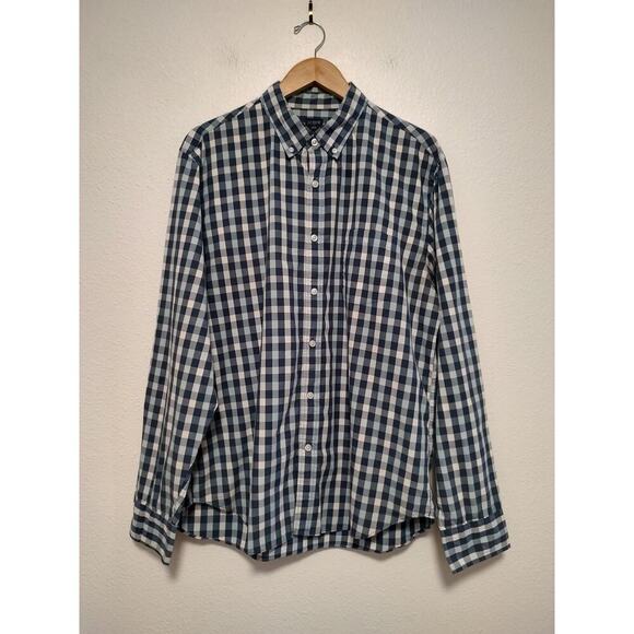 J. Crew Factory Men's XL Blue White Check Plaid Long Sleeve Button Up Shirt - Picture 1 of 10